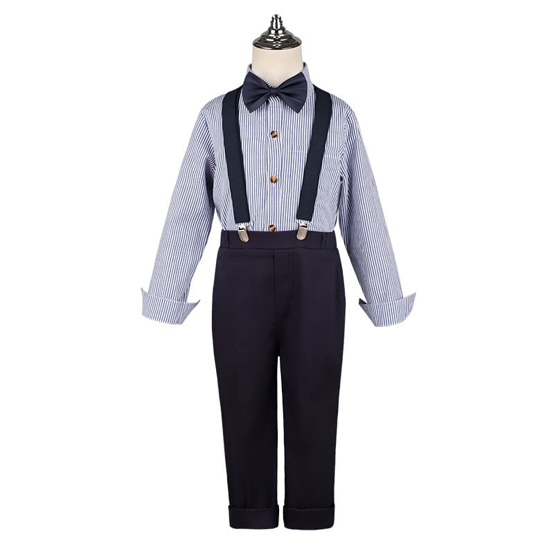 Boys overalls two-piece set spring and summer new college style children's striped dress graduation chorus performance dress 6