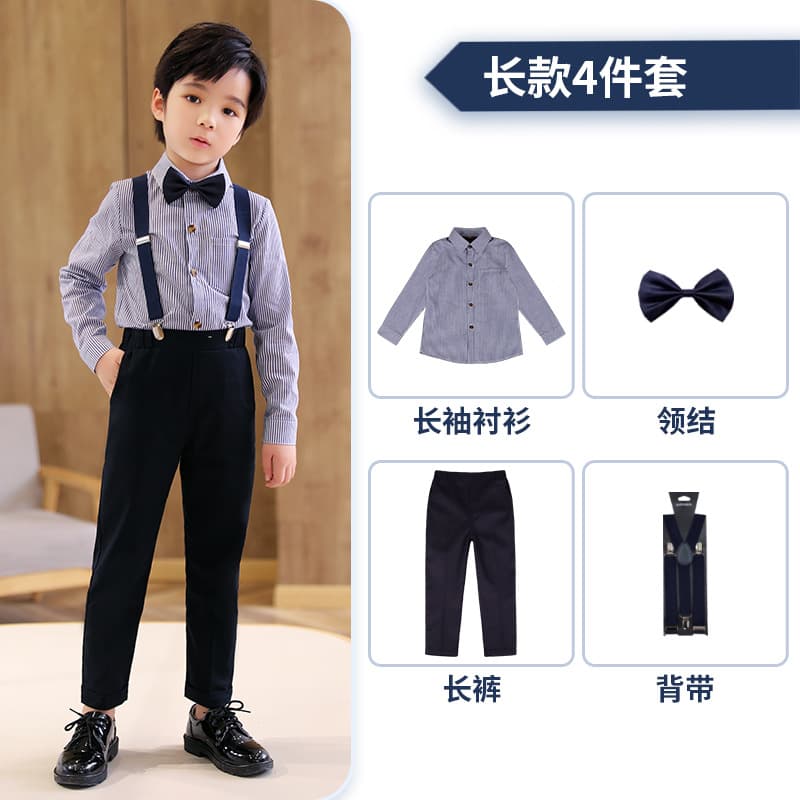 Boys overalls two-piece set spring and summer new college style children's striped dress graduation chorus performance dress 7