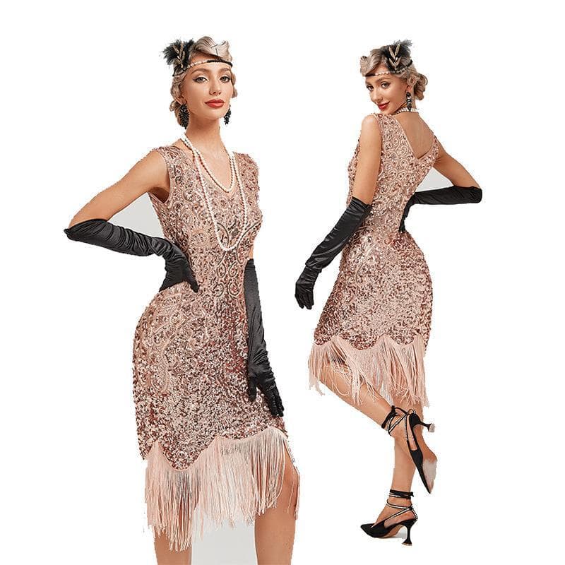 1920 retro sequined dress Gatsby ball fringed dress party banquet dance skirt beaded toast mini dress 5