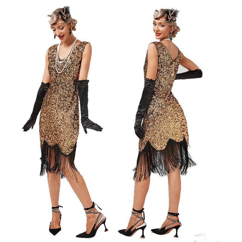 1920 retro sequined dress Gatsby ball fringed dress party banquet dance skirt beaded toast mini dress 6