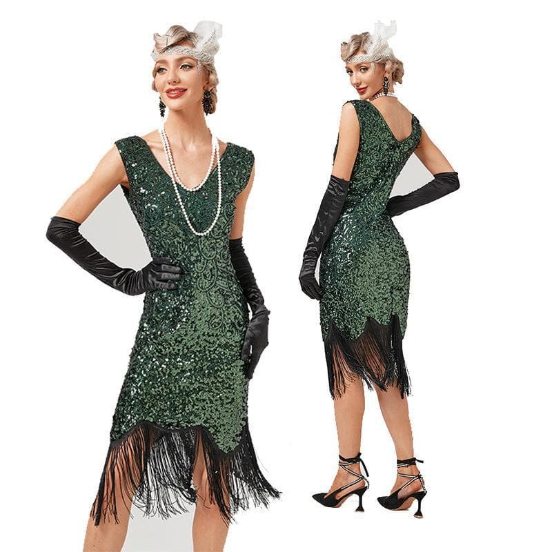 1920 retro sequined dress Gatsby ball fringed dress party banquet dance skirt beaded toast mini dress 8