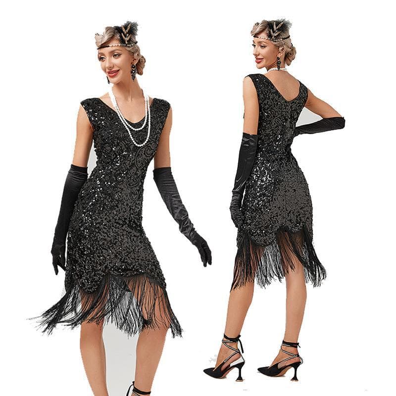 1920 retro sequined dress Gatsby ball fringed dress party banquet dance skirt beaded toast mini dress 9