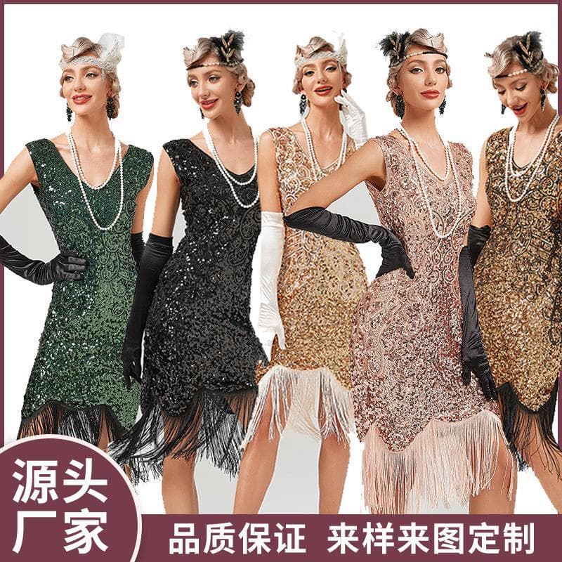 1920 retro sequined dress Gatsby ball fringed dress party banquet dance skirt beaded toast mini dress 1