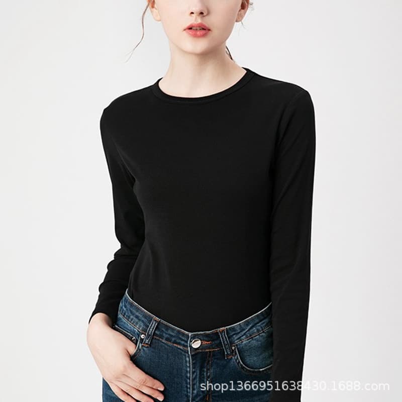 Autumn heavily imported Peruvian cotton small round neck long-sleeved T-shirt for women, white cotton slim-fitting Korean style inner layering shirt 5
