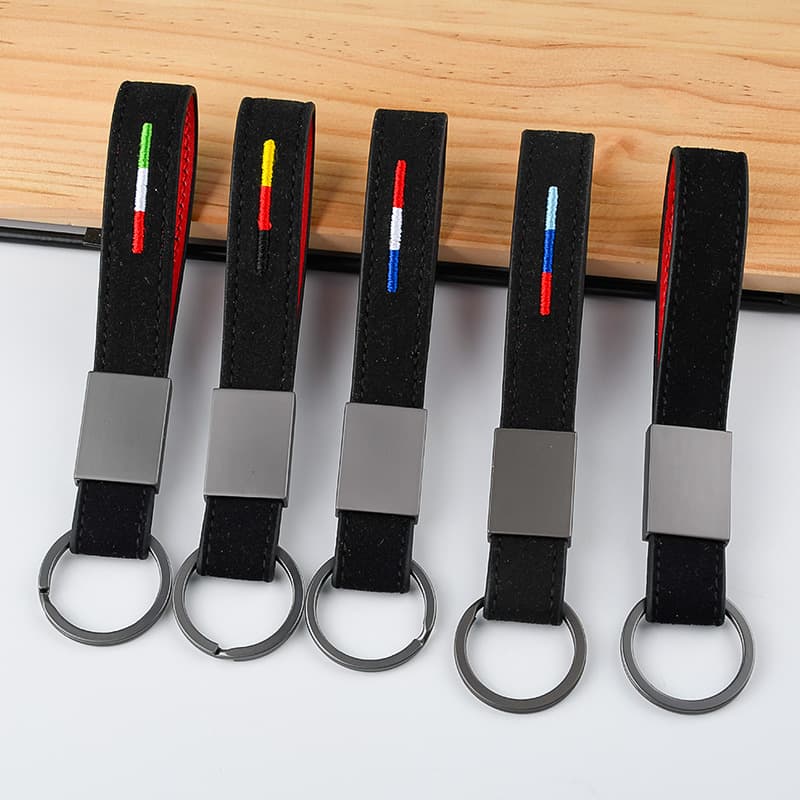 Trendy suede embroidered keychain wholesale leather car keychain with creative men's waist hanging key chain 4