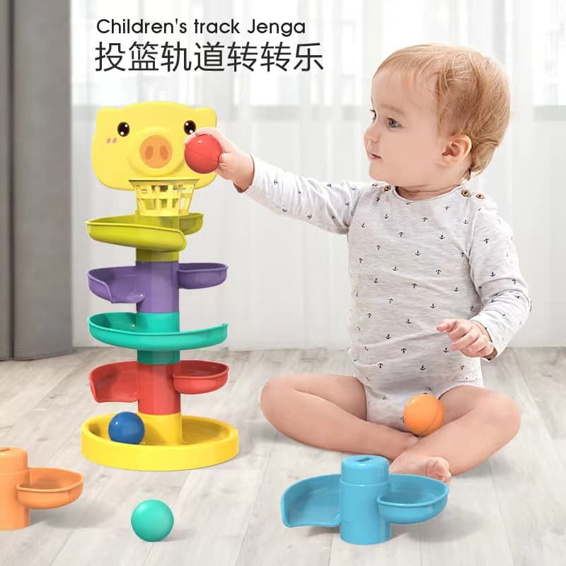 Shooting track, rotating, rolling ball, infant and toddler fun Jenga, parent-child interactive educational gliding early education toy 1