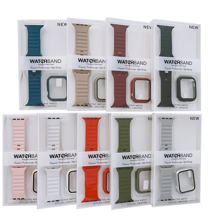 Suitable for Apple Watch wave pattern strap, bamboo pattern silicone strap, PC watch case, strap set 6