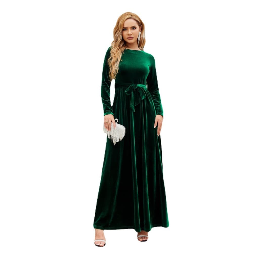 European and American 2025 autumn and winter elegant lady style long dress gold velvet solid color high-end dress 6