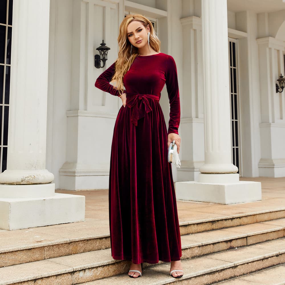 European and American 2025 autumn and winter elegant lady style long dress gold velvet solid color high-end dress 9