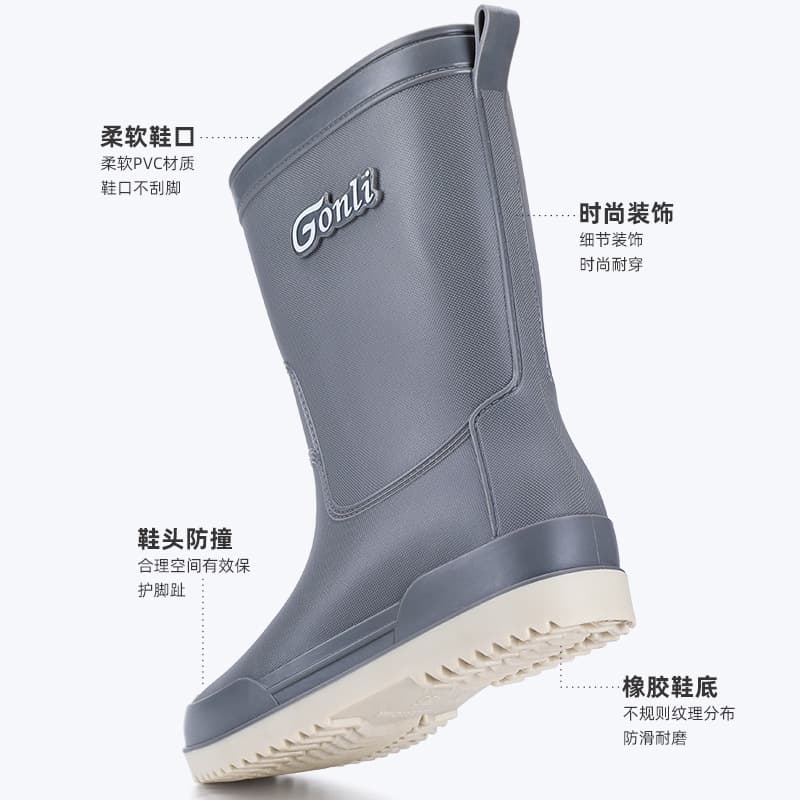 Manufacturer wholesale waterproof rain boots women's rubber shoes plaid casual women's boots fashion women's water shoes women's mid-calf adult rain boots 4