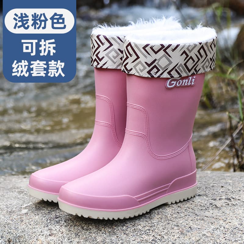 Manufacturer wholesale waterproof rain boots women's rubber shoes plaid casual women's boots fashion women's water shoes women's mid-calf adult rain boots 9