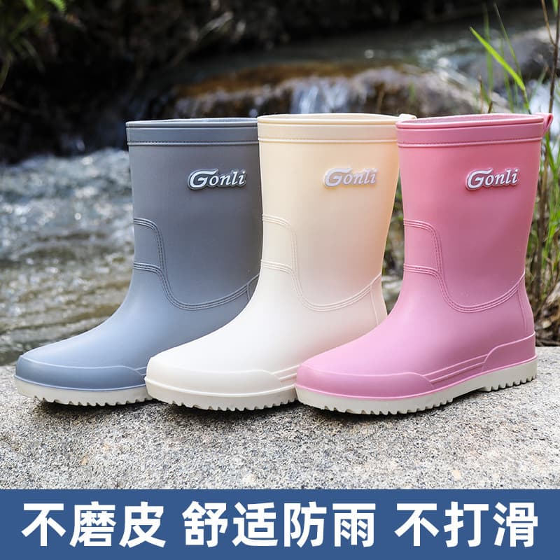 Manufacturer wholesale waterproof rain boots women's rubber shoes plaid casual women's boots fashion women's water shoes women's mid-calf adult rain boots 1