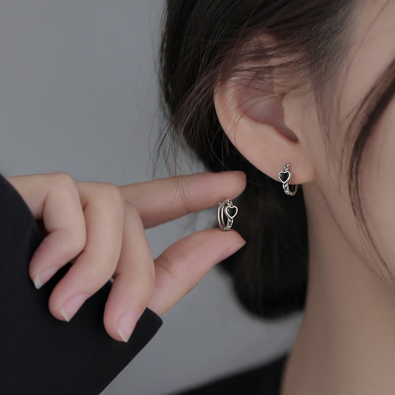 925 silver needle black love earrings for women 2022 new trendy niche design earrings summer earrings 2