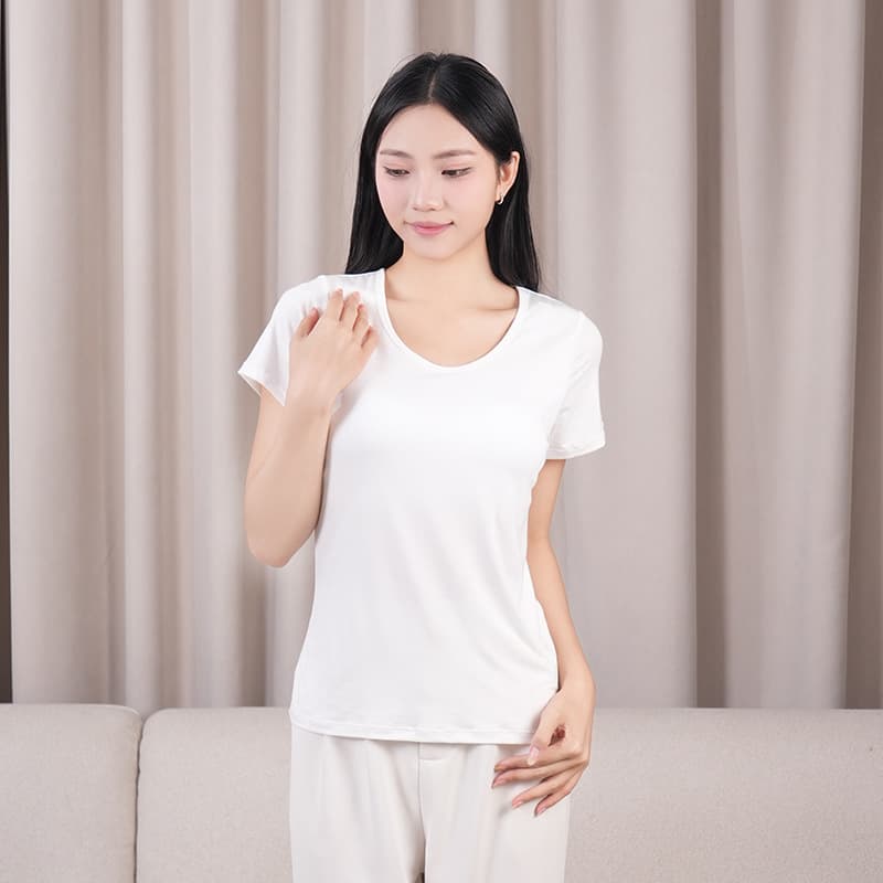 Women's modal short-sleeved padded shirt with padded bottoming shirt for women, spring and summer all-in-one pajamas, five-finger half-sleeved women's clothing 5