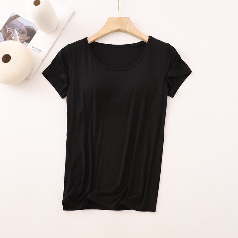 Women's modal short-sleeved padded shirt with padded bottoming shirt for women, spring and summer all-in-one pajamas, five-finger half-sleeved women's clothing 9