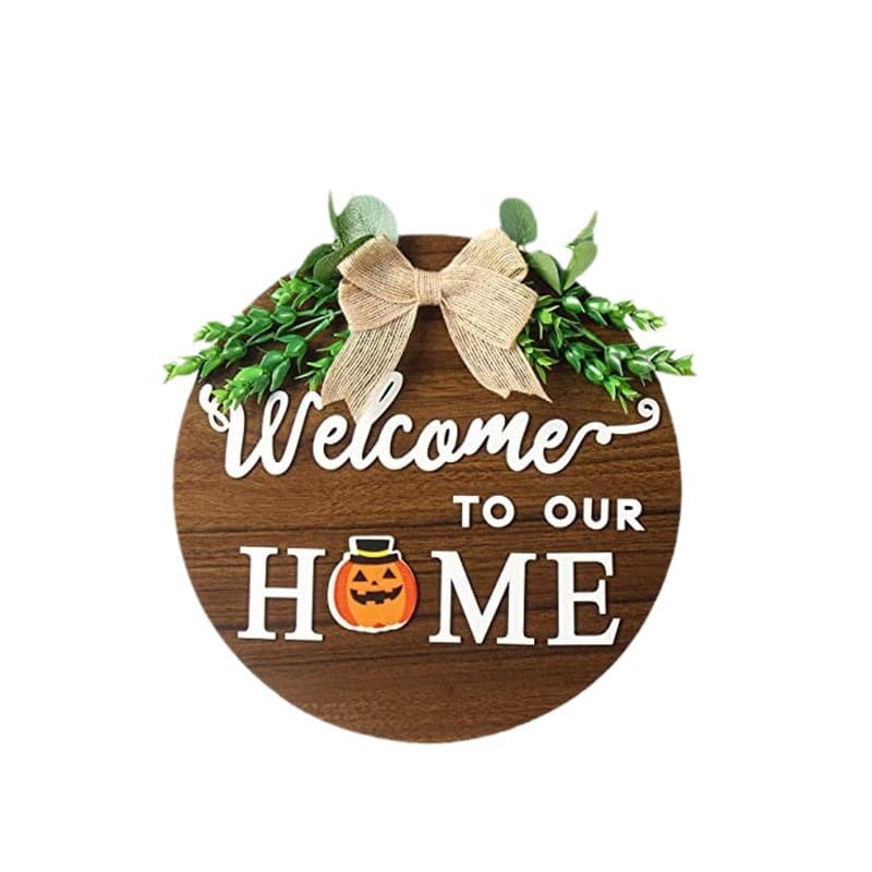 Christmas Interchangeable Welcome Signs Hanging Porch Wreaths with Seasonal Icons Decorate Halloween Door Signs 6