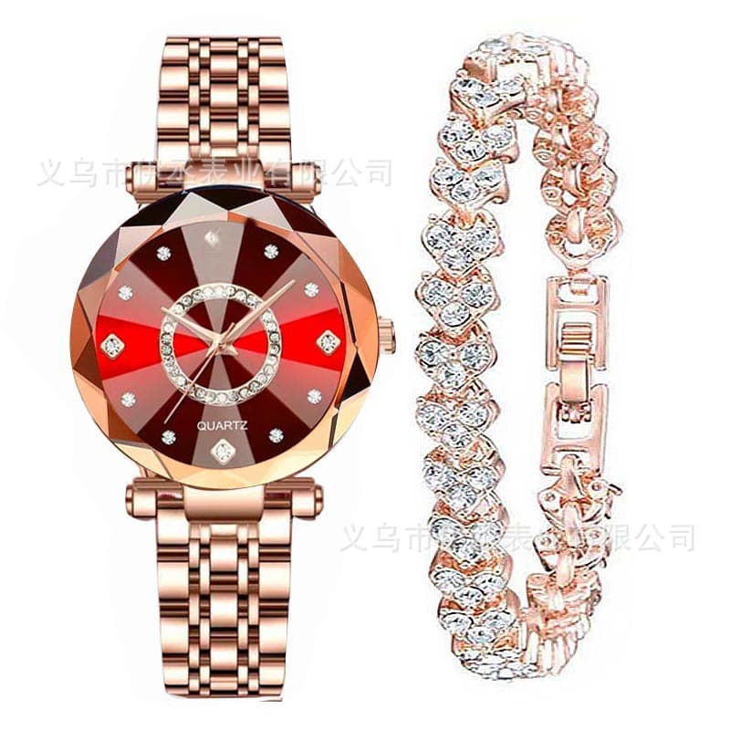 Women's quartz gold-plated watch, high-looking middle school student's simple alloy belt retro diamond watch 5
