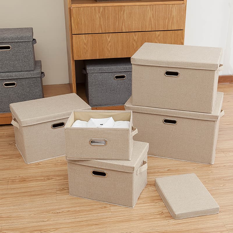 Cross-border cotton and linen storage box with lid foldable desktop organizer toys clothes wardrobe storage box storage box wholesale 5