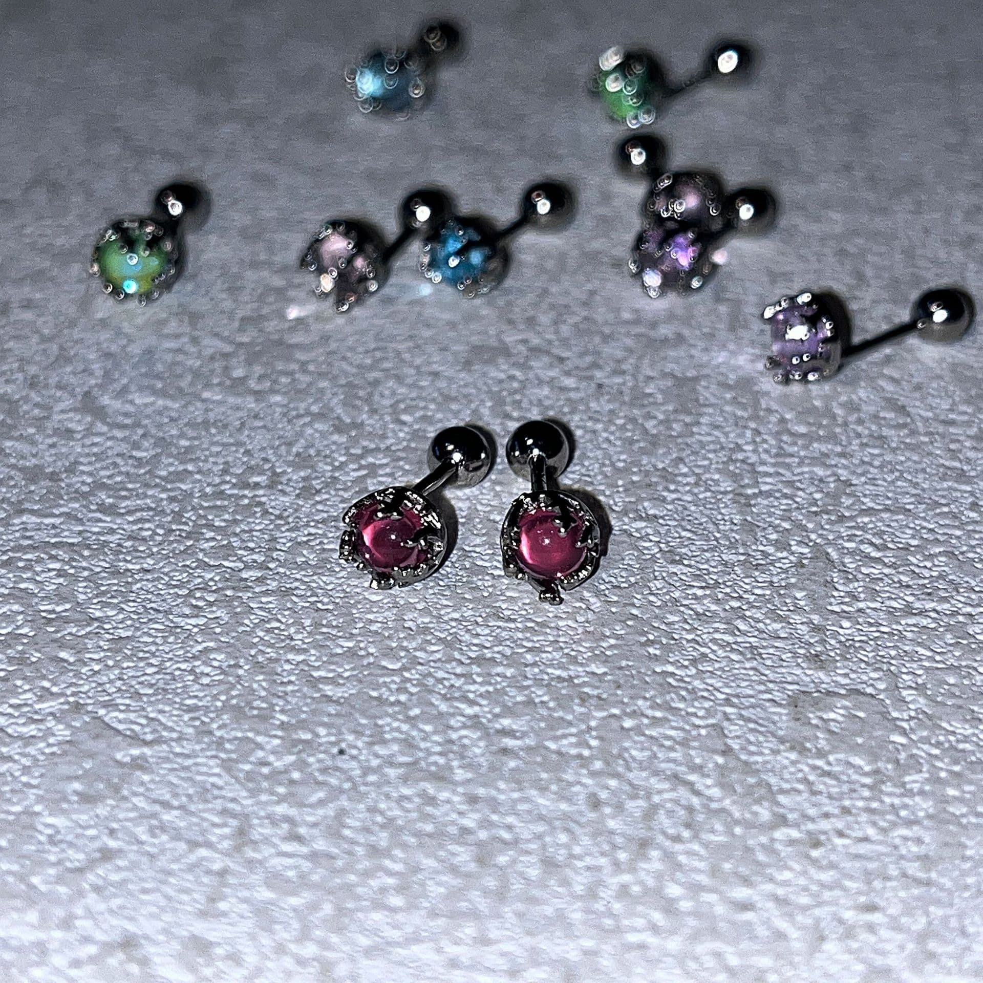 Blue lychee color fantasy forest style earrings for women, small and high-end screw-buckle ear bone cochlear nail niche earrings 9