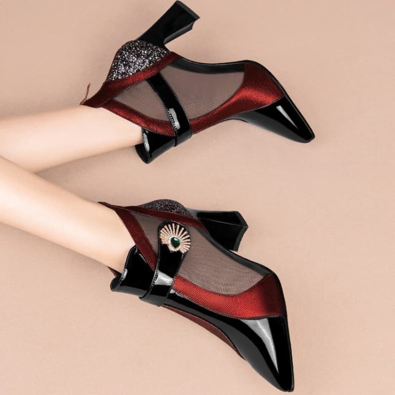 High-heeled mesh boots, hollow mesh sandals, thick heels, versatile women's shoes, sandals, women's boots, horseshoe heels, breathable and comfortable 4