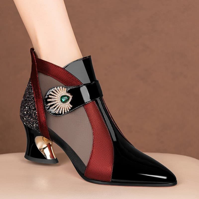 High-heeled mesh boots, hollow mesh sandals, thick heels, versatile women's shoes, sandals, women's boots, horseshoe heels, breathable and comfortable 7