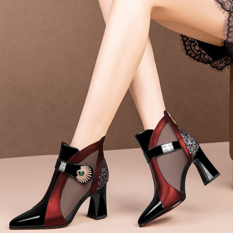 High-heeled mesh boots, hollow mesh sandals, thick heels, versatile women's shoes, sandals, women's boots, horseshoe heels, breathable and comfortable 8