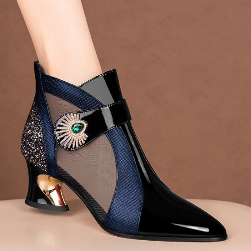 High-heeled mesh boots, hollow mesh sandals, thick heels, versatile women's shoes, sandals, women's boots, horseshoe heels, breathable and comfortable 9