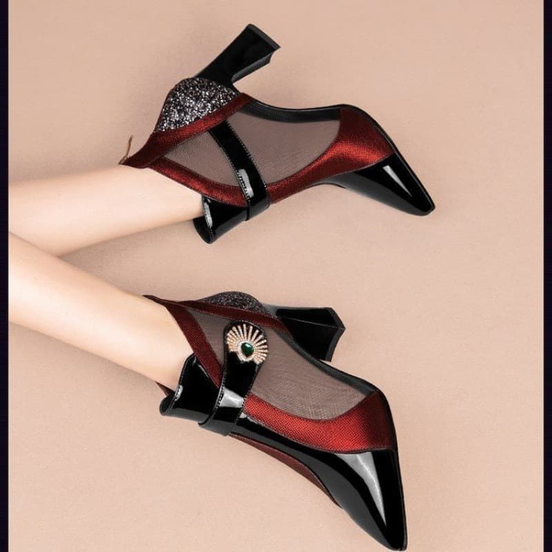 High-heeled mesh boots, hollow mesh sandals, thick heels, versatile women's shoes, sandals, women's boots, horseshoe heels, breathable and comfortable 1