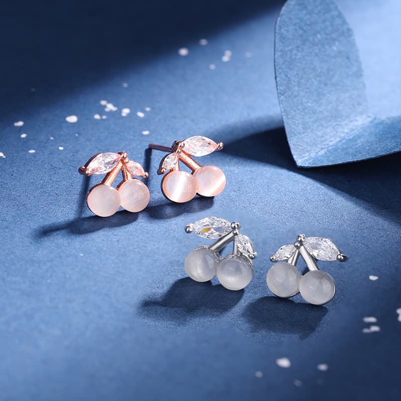 Earrings for women cherry cat's eye stone earrings for women S925 silver simple small cute temperament sweet ins earrings wholesale 2