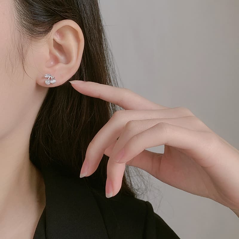 Earrings for women cherry cat's eye stone earrings for women S925 silver simple small cute temperament sweet ins earrings wholesale 3