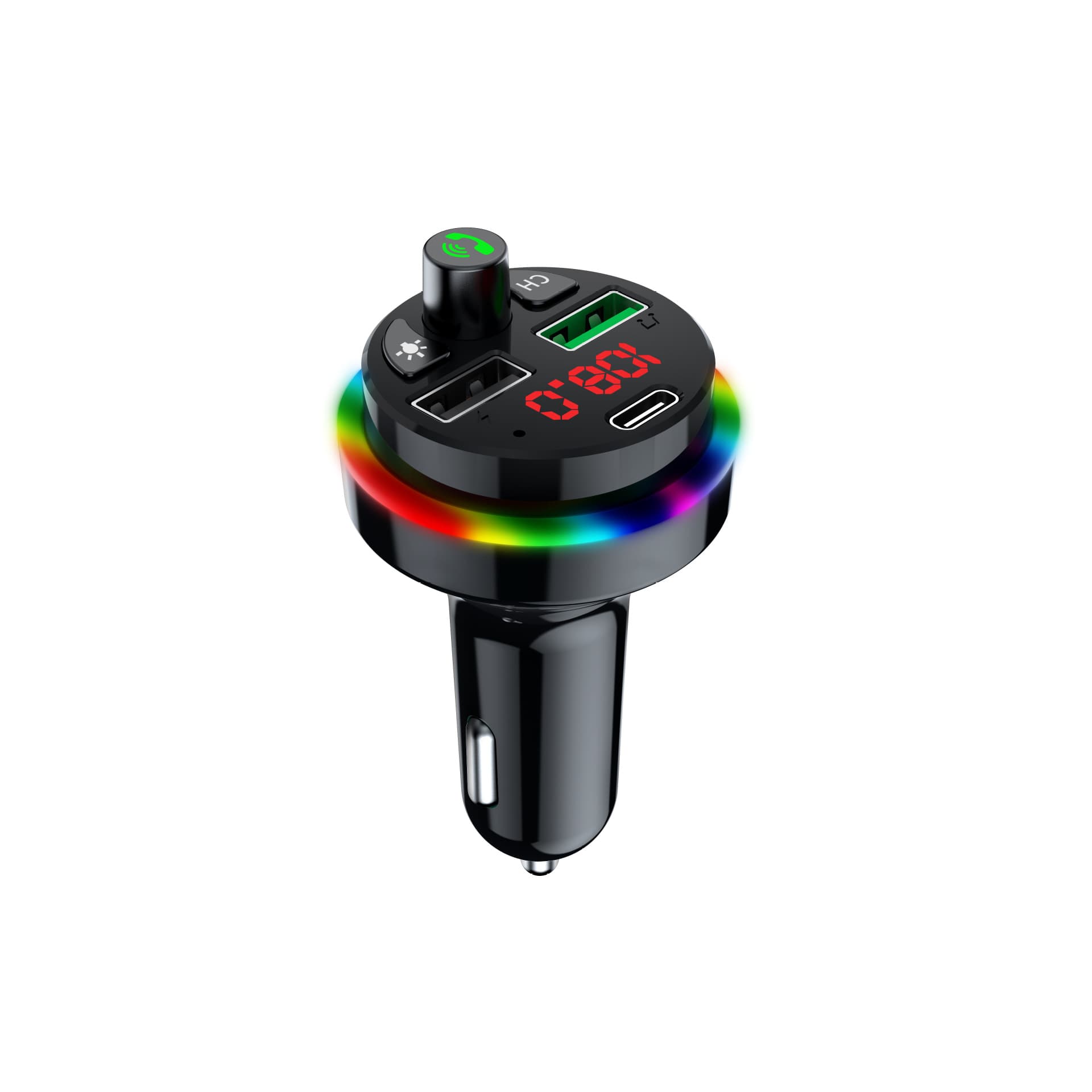 New car FM transmitter car mobile phone charging car dual USB charger Type-c car blue F16 3