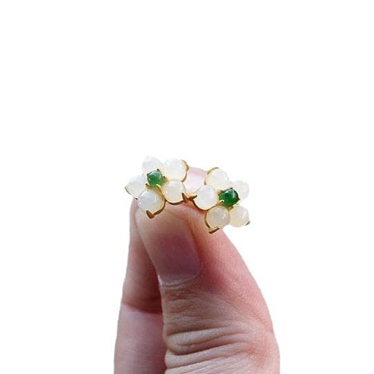 Flower white jade sterling silver needle gold-plated earrings for women, small and versatile ethnic style earrings, light luxury earrings, gift 6