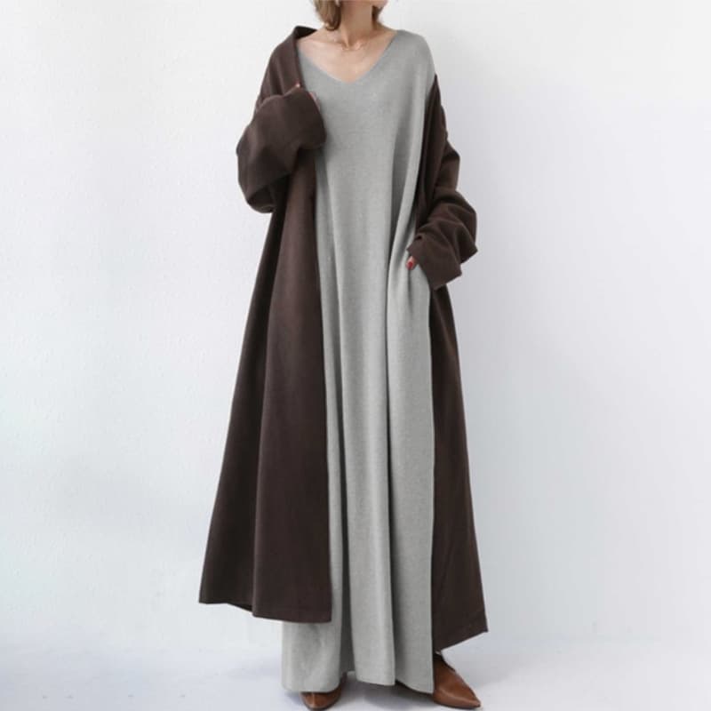 New fashion dress 2022 spring urban casual women's knitted long-sleeved V-neck wide swing jumpsuit 4