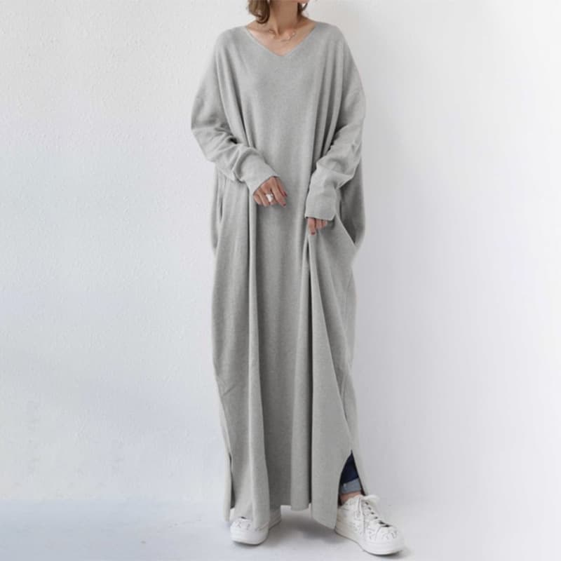 New fashion dress 2022 spring urban casual women's knitted long-sleeved V-neck wide swing jumpsuit 9