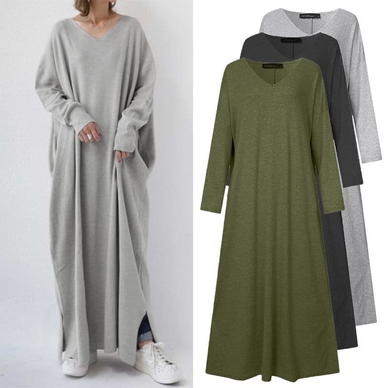 New fashion dress 2022 spring urban casual women's knitted long-sleeved V-neck wide swing jumpsuit 1