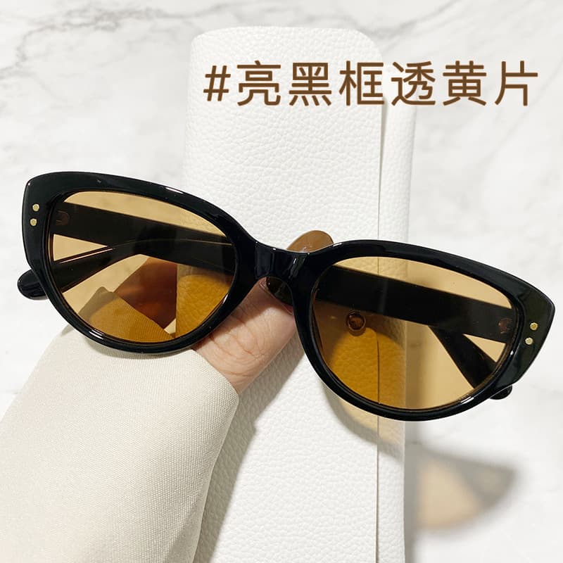 Black and white rice nail cat eye sunglasses Xiaohongshu same style sunglasses 2025 new ins internet celebrity concave shape photo taking women 5