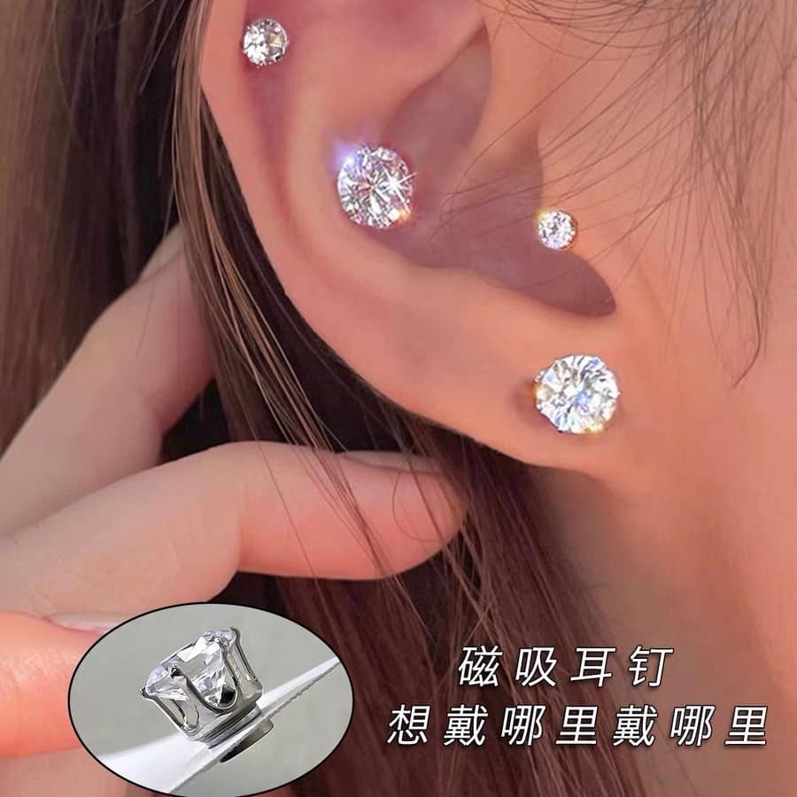 Explosive cochlear nails, iron-absorbing stone cochlear nails, men's non-pierced magnetic ear bone clips, zircon magnetic ear bone nails, women's wholesale