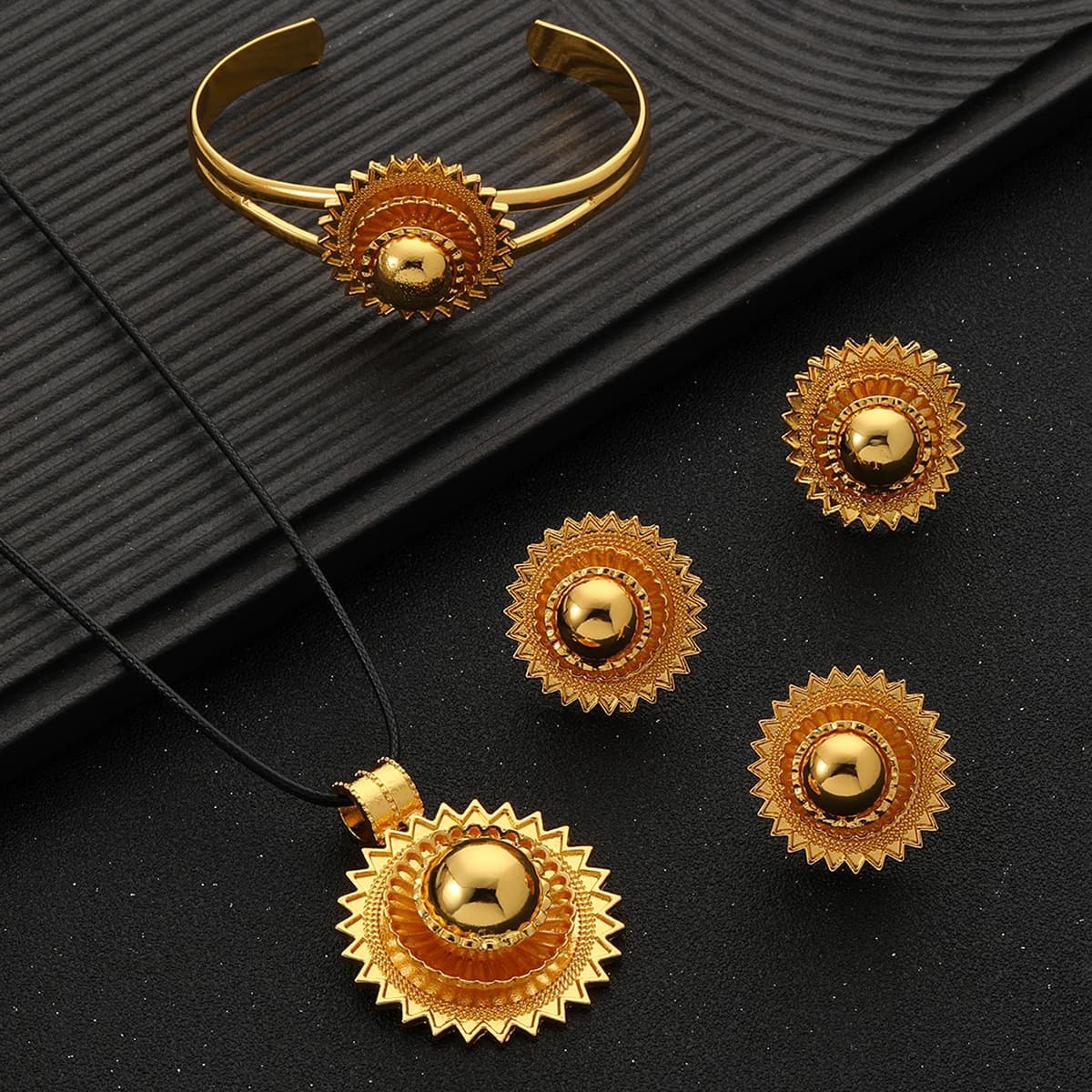 Cross-border Middle East eco-friendly popular women's bracelet necklace earrings ring jewelry rich gold 4-piece jewelry set 2