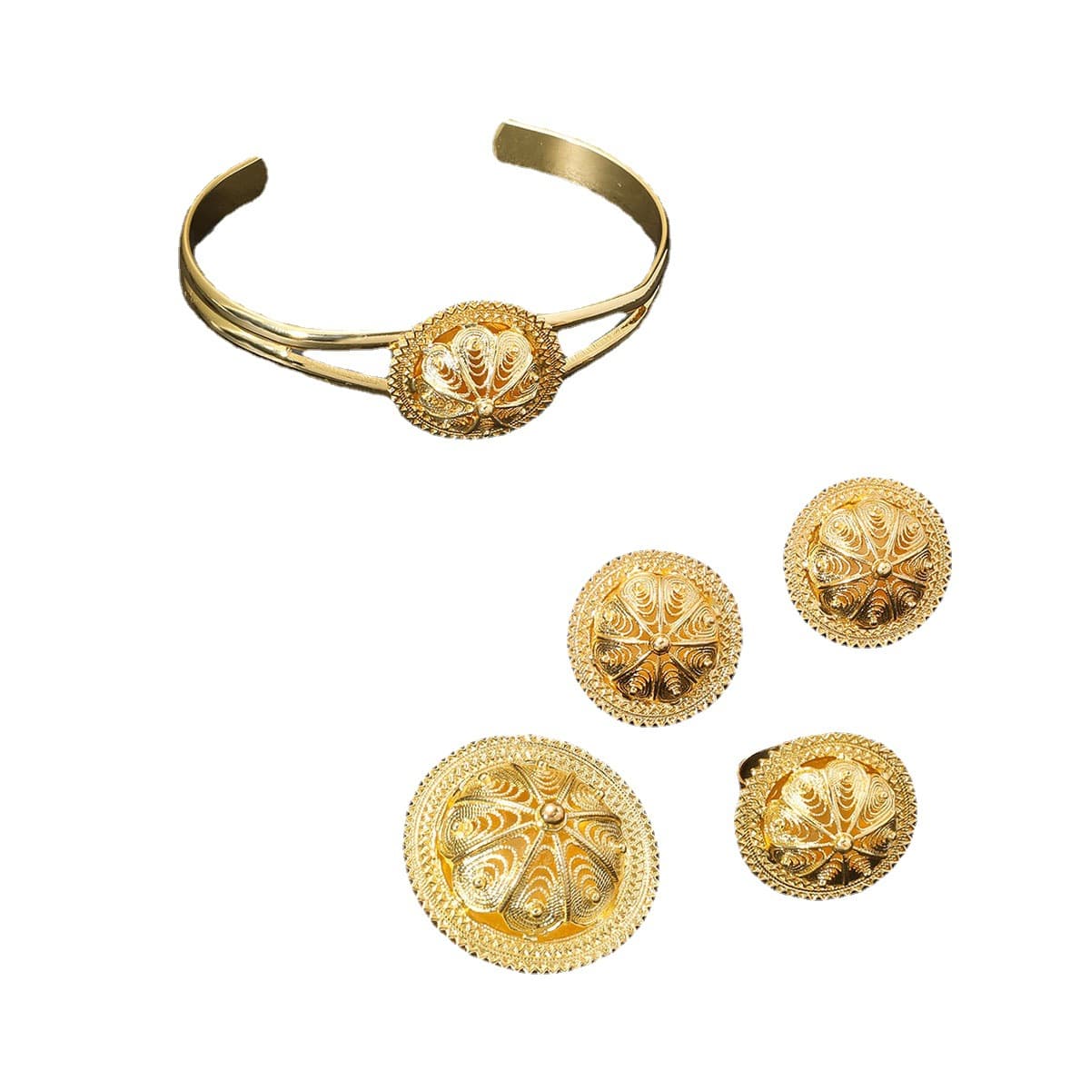 Cross-border Middle East eco-friendly popular women's bracelet necklace earrings ring jewelry rich gold 4-piece jewelry set 6