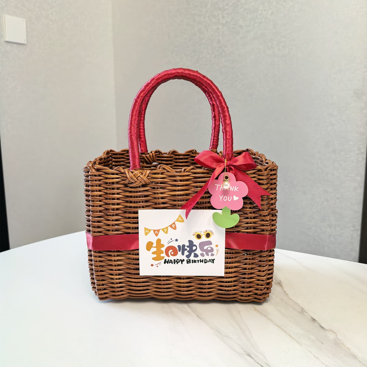 Plastic woven vegetable basket hand basket souvenir packaging handbag gift basket women's imitation rattan basket bath basket 1