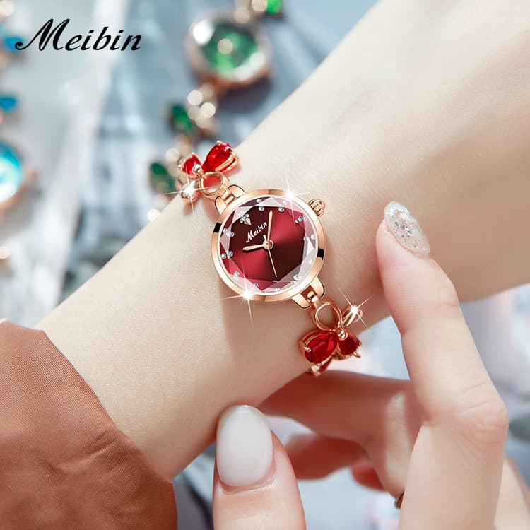 MEIBIN fashion bracelet women's watch temperament cut small dial quartz butterfly rhinestone bracelet watch wholesale 4