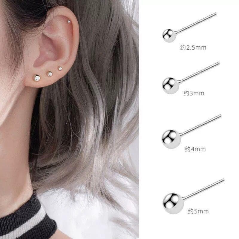925 Silver Peas Simple Student Earrings Fashionable Ear Sticks Mini Small Round Beads Earrings Jewelry Korean Style 1