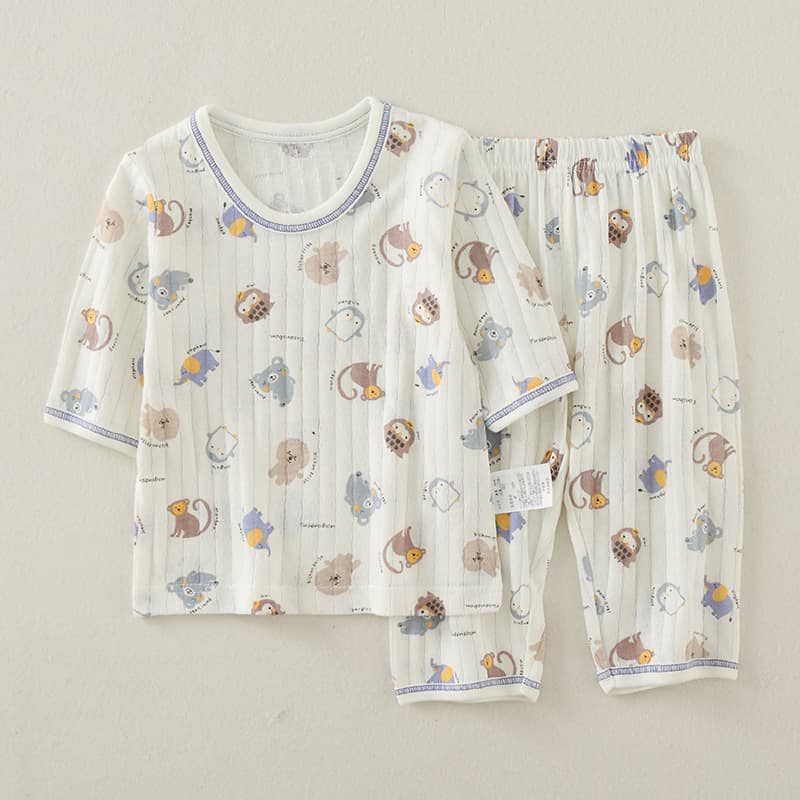 Summer children's pure cotton suit children's thin casual home clothes baby air-conditioning suit boy's cropped pants suit 7