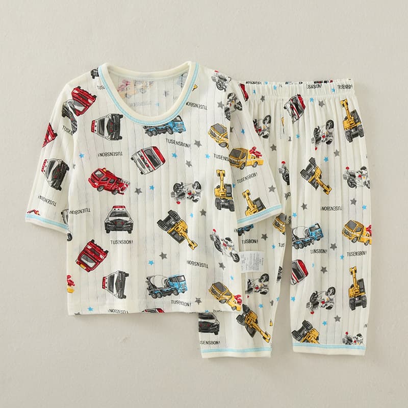 Summer children's pure cotton suit children's thin casual home clothes baby air-conditioning suit boy's cropped pants suit 8