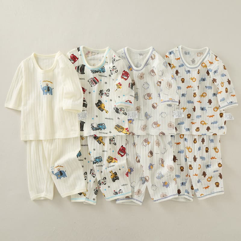 Summer children's pure cotton suit children's thin casual home clothes baby air-conditioning suit boy's cropped pants suit 1