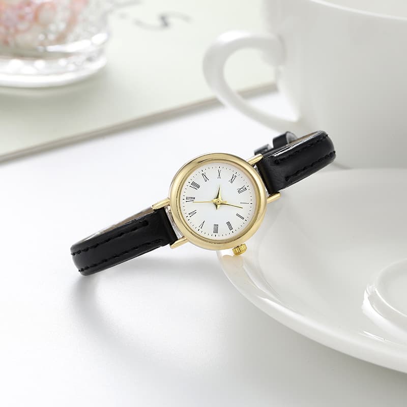 New Cute Small Dial Student Girls Watch Office Worker College Style Gold Case Thin Strap Women's Watch Ready Stock 3