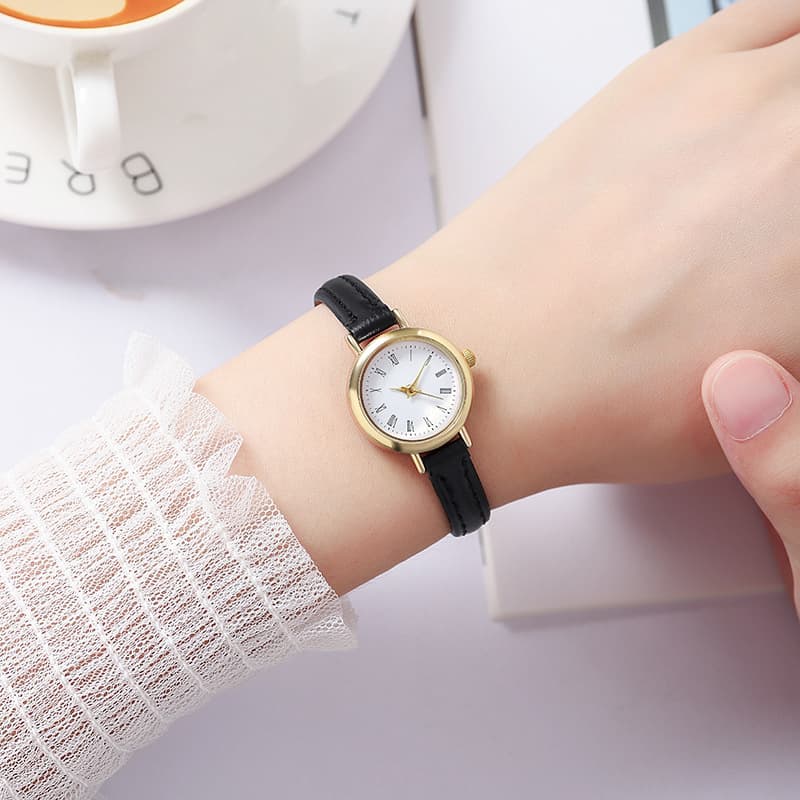 New Cute Small Dial Student Girls Watch Office Worker College Style Gold Case Thin Strap Women's Watch Ready Stock 4