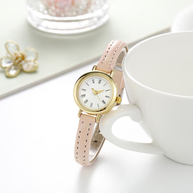 New Cute Small Dial Student Girls Watch Office Worker College Style Gold Case Thin Strap Women's Watch Ready Stock 5