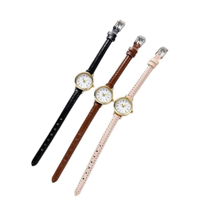 New Cute Small Dial Student Girls Watch Office Worker College Style Gold Case Thin Strap Women's Watch Ready Stock 6
