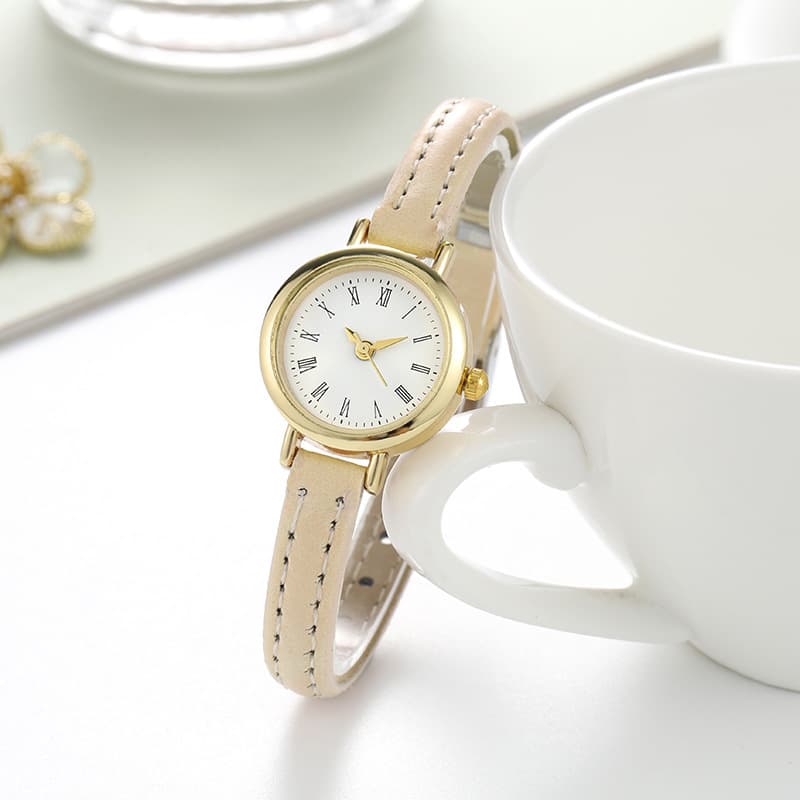 New Cute Small Dial Student Girls Watch Office Worker College Style Gold Case Thin Strap Women's Watch Ready Stock 7